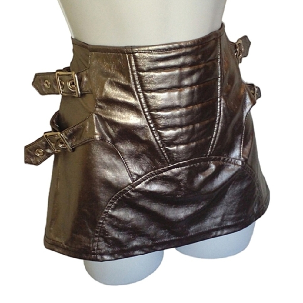 *Rare* LIP SERVICE Silver Shiny PVC Mini Skirt with Side Buckles - Size M -